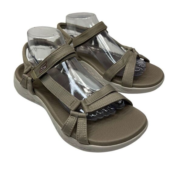 Skechers Goga Max Taupe Tan Sandals Size 11 Strappy Comfort Walking - Picture 1 of 12